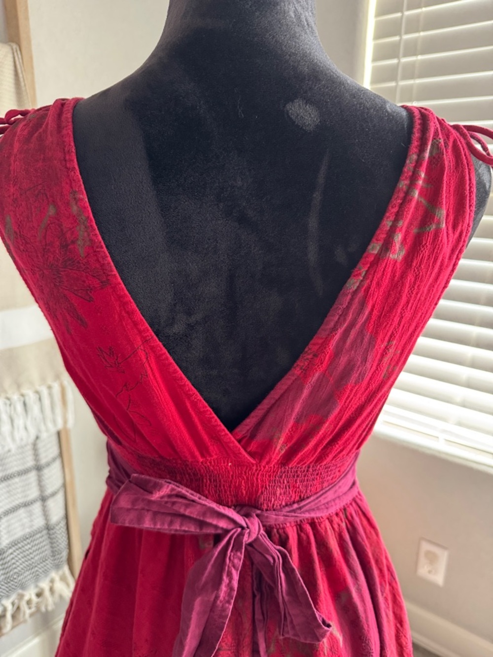 Free People Red Tie-Shoulder V-Neck Mini Dress - Picture 3 of 6